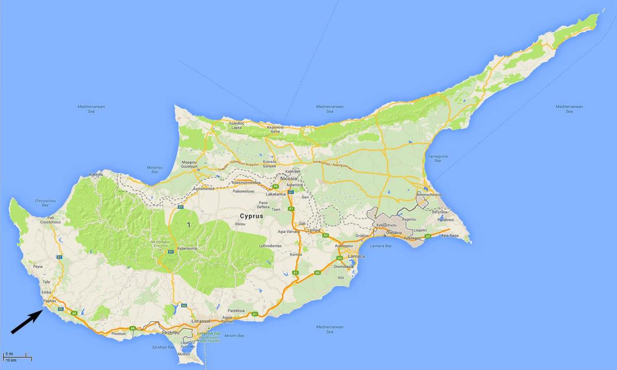 карта на Кипър показва летища