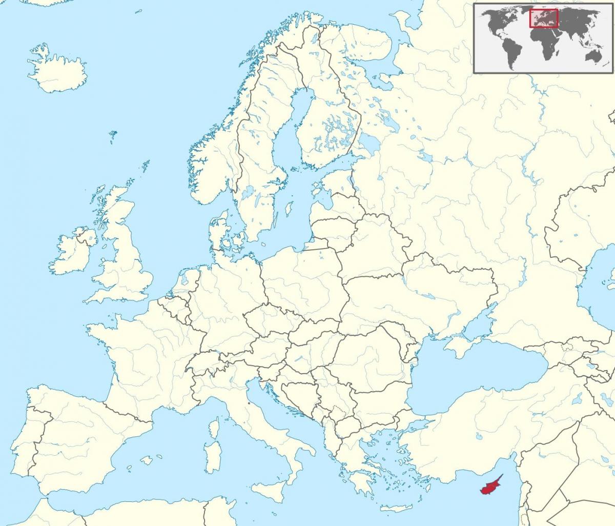 карта на света, показваща Кипър