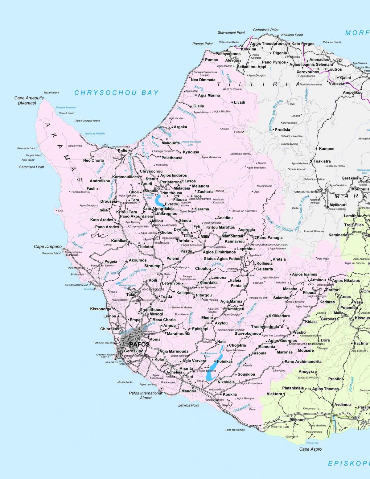 карта на улиците на град пафос Кипър